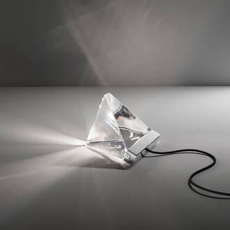 Kleine kristal tafellamp Tripla met LED, aluminium helder