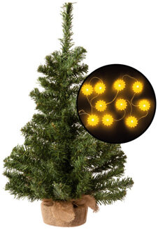 Kleine kunst kerstboom - groen -incl. zonnebloemen lichtsnoer - H60 cm