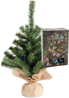 Kleine kunst kerstboom - H45 cm- incl. gekleurde kerstballen lichtsnoer