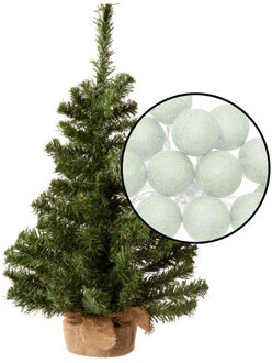 Kleine kunst kerstboom - H60 cm- incl. lichtsnoer met balletjes lichtgroen