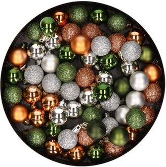 Kleine kunststof kerstballen 60x stuks 3 cm kerstballen in zilver-koper-groen - Kerstbal Multikleur