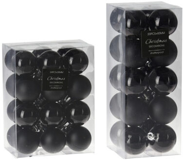 Kleine kunststof kerstversiering set van 3 cm en 4 cm kerstballen in het zwart 44x stuks