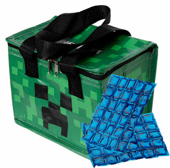 Kleine lunch koeltas met 2x flexibel koelelement - Minecraft print - 4,4 liter - Koeltas Multikleur