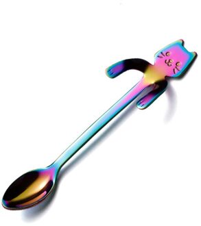 Kleine Mini 304 Rvs Leuke Kat Theelepels Cartoon Lepels Ijs Dessert Lepel Lange Steel Koffie & Thee Lepel