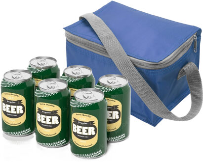 Kleine mini koeltas voor lunch of sixpack blikjes - blauw - 21 x 15 x 13 cm - draagriem