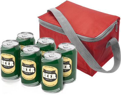 Kleine mini koeltas voor lunch of sixpack blikjes - rood - 21 x 15 x 13 cm - draagriem