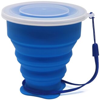 Kleine Mini Telescopische Draagbare Siliconen Opvouwbare Beker Met Dstproof Cover Outdoor Koffie Cups Kinderen Reizen Drink Water Copa donker blauw 1 stuk