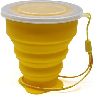 Kleine Mini Telescopische Draagbare Siliconen Opvouwbare Beker Met Dstproof Cover Outdoor Koffie Cups Kinderen Reizen Drink Water Copa geel 1 stuk