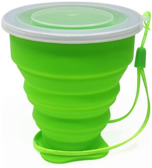 Kleine Mini Telescopische Draagbare Siliconen Opvouwbare Beker Met Dstproof Cover Outdoor Koffie Cups Kinderen Reizen Drink Water Copa groen 1 stuk