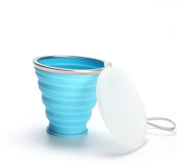 Kleine Mini Telescopische Draagbare Siliconen Opvouwbare Beker Met Dstproof Cover Outdoor Koffie Cups Kinderen Reizen Drink Water Cup 180 ml licht blauw