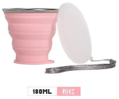 Kleine Mini Telescopische Draagbare Siliconen Opvouwbare Beker Met Dstproof Cover Outdoor Koffie Cups Kinderen Reizen Drink Water Cup 180 ml roze