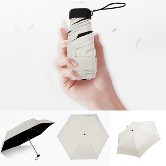 Kleine Mode Opvouwbare Paraplu Regen Vrouwen Mannen Mini Pocket Parasol Meisjes Anti-Uv Waterdichte Draagbare Reizen Beige