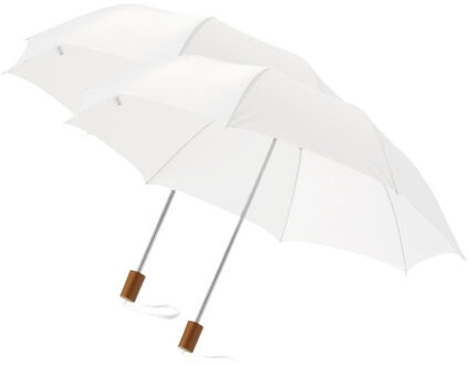 Kleine opvouwbare/inklapbare paraplu 35 cm - 2x - wit - Dia open 93 cm