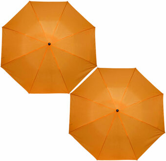 Kleine opvouwbare/inklapbare zak paraplu van 35 cm - 2x stuks - oranje - dia 93 cm