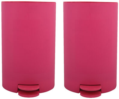 kleine pedaalemmer - 2x - kunststof - fuchsia roze - 3L - 15 x 27 cm - Badkamer/toilet - Pedaalemmers