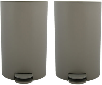 kleine pedaalemmer - 2x - kunststof - taupe - 3L - 15 x 27 cm - Badkamer/toilet - Pedaalemmers