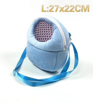Kleine Pet Carrier Hamsterkooi Chinchilla Reizen Warme Zakken Kooien Cavia Carry Bag Ademend Hamster Accessoires blauw-L