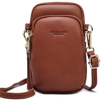 Kleine Schoudertas Voor Vrouwen Zacht Leer Mobiele Telefoon Dames Crossbody Bag Purse Vrouwelijke Mini Sac bruin