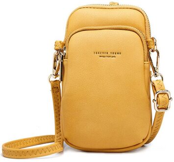 Kleine Schoudertas Voor Vrouwen Zacht Leer Mobiele Telefoon Dames Crossbody Bag Purse Vrouwelijke Mini Sac geel