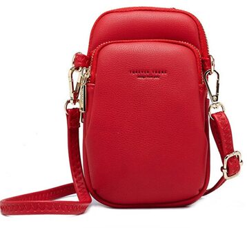 Kleine Schoudertas Voor Vrouwen Zacht Leer Mobiele Telefoon Dames Crossbody Bag Purse Vrouwelijke Mini Sac rood