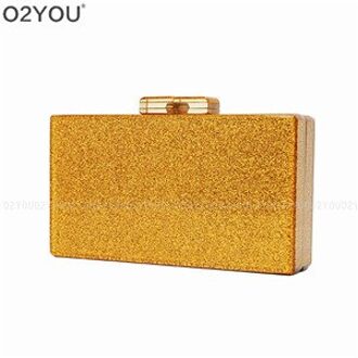 kleine solid Gold Glitter envelop handtas vrouwen clutch dames portemonnee crossbody messenger schoudertas Acryl Box Clutch tassen