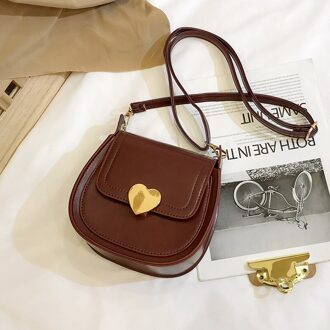 Kleine Tas Vrouwen Mode Hartvormige Lock Zadeltas Eenvoudige Retro Single Schouder Messenger Bags Luxe handtassen donker bruin