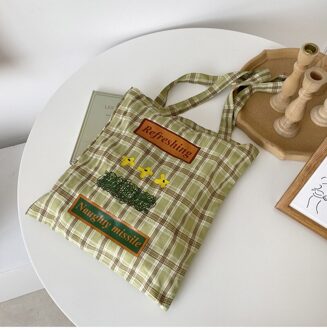 Kleine Verse Vrouwen Schoudertas Avocado Groene Plaid Boodschappentas Modieuze Textuur Open Handtassen Voor Vrouwen groen-geel bloem