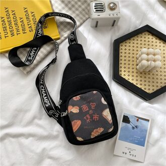 Kleine Verse Zak Lente Stijl Buitenlandse Stijl Schoudertas Afdrukken Leisure Canvas Tas Koreaanse Borst Zak zwart Bread