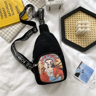 Kleine Verse Zak Lente Stijl Buitenlandse Stijl Schoudertas Afdrukken Leisure Canvas Tas Koreaanse Borst Zak zwart Glasses