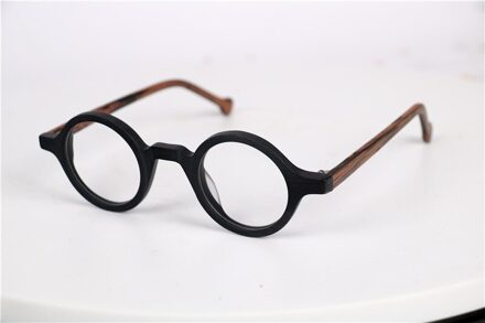 Kleine Vintage Ronde 37Mm Hand Made Bril Volledige Rand Brilmonturen Mannen Vrouwen Bijziendheid Rx Staat WOOD