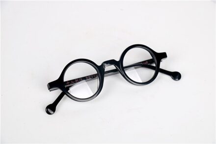 Kleine Vintage Ronde 37Mm Hand Made Bril Volledige Rand Brilmonturen Mannen Vrouwen Bijziendheid Rx Staat zwart