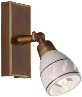 Kleine wandspot Bassano met keramieken kap gebronsd-messing, wit, bruin