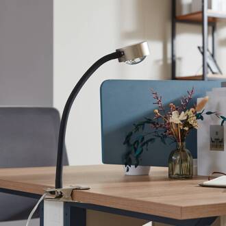 klemlamp Jyla, mat nikkel, GX53, flexibele arm nikkel mat, zwart