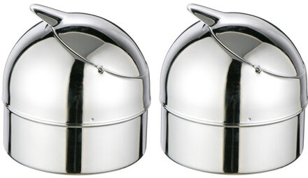 Klep asbak - 2x - zilver - metaal - 9 cm - terrasasbak - stormasbak