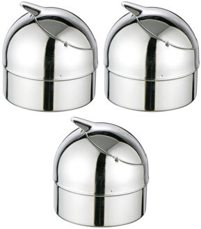 Klep asbak - 3x - zilver - metaal - 9 cm - terrasasbak - stormasbak