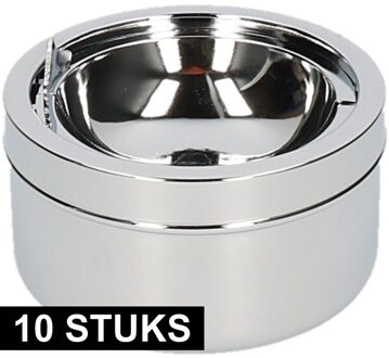 Klepasbak - 10x - zilver - 11 cm - metaal - rond - terrasasbak - asbakken