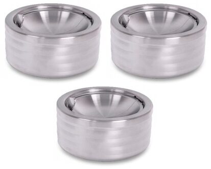 Klepasbak - 3x - mat chroom - 11 cm - terrasasbak - asbak met klep - buiten asbakken