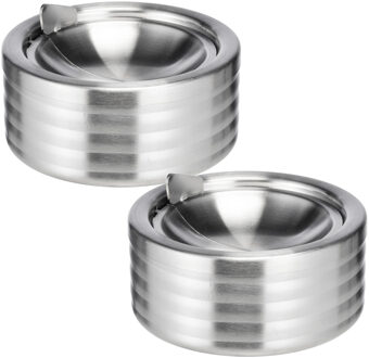 Klepasbak/terrasasbak/stormasbak - 2x - zilver - RVS - 12 x 5 cm - Asbakken voor binnen/buiten