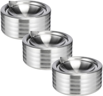 Klepasbak/terrasasbak/stormasbak - 3x - zilver - RVS - 12 x 5 cm - Asbakken voor binnen/buiten