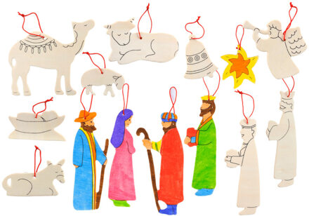 kleur je eigen kersthangers, 14 stuks