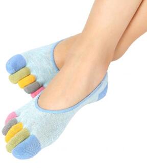 Kleur Patchwork Dame Katoen Vijf Vingers Sokken 5 Vinger Katoen Vrouwelijke Leuke Sokken Met Aparte Tenen licht blauw