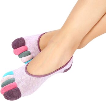 Kleur Patchwork Dame Katoen Vijf Vingers Sokken 5 Vinger Katoen Vrouwelijke Leuke Sokken Met Aparte Tenen licht paars