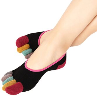 Kleur Patchwork Dame Katoen Vijf Vingers Sokken 5 Vinger Katoen Vrouwelijke Leuke Sokken Met Aparte Tenen zwart
