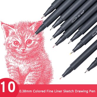 Kleur Pen Set 0.38mm Gekleurde Fine Liner Schets Tekening Pen Pack van 10 Kleuren