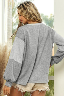 Kleur V blok Pocket Pullover Trui - maat S Lichtgrijs
