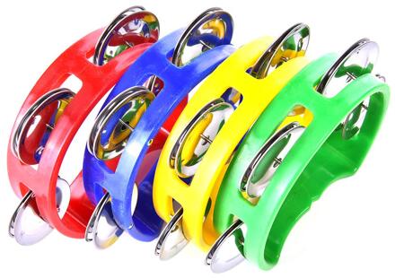 Kleur Willekeurige Hand-Held 1Pc Tamboerijn En 10Cm Diameter Dubbele Rij Metalen Bells Percussie Kerk Band