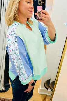 Kleurblok 34 Mouw Top Turquoise