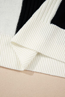 Kleurblok Gebreid Ribbelsweater Wit