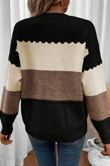 Kleurblok Gebreide Pullover Trui - maat L Zwart