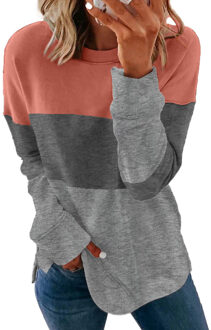 Kleurblok Grijze Sweatshirt met Contraststiksels en Splits - maat XL Grijs